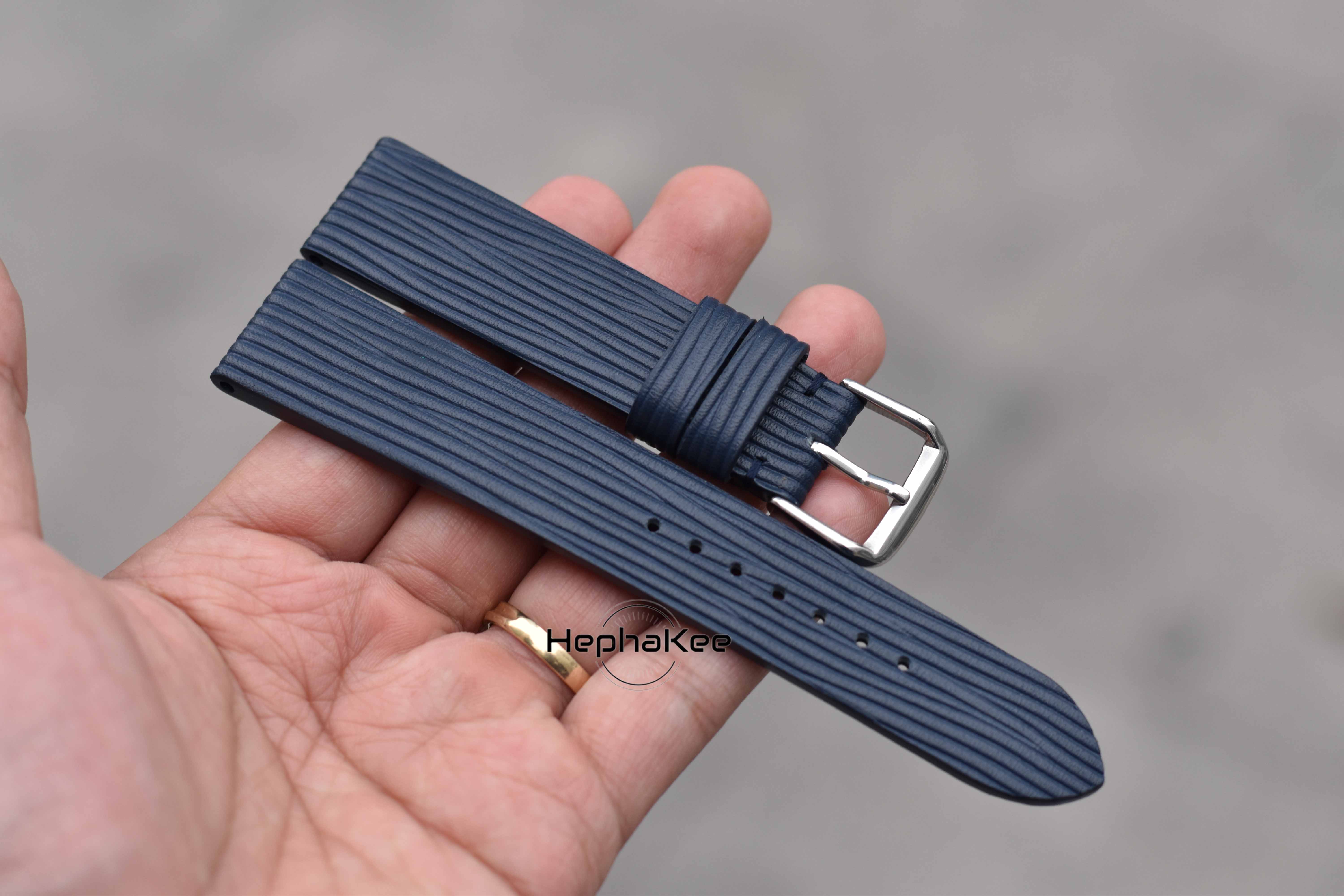 Aug Leather strap for Panerai watch, Dark blue Epi leather Strap