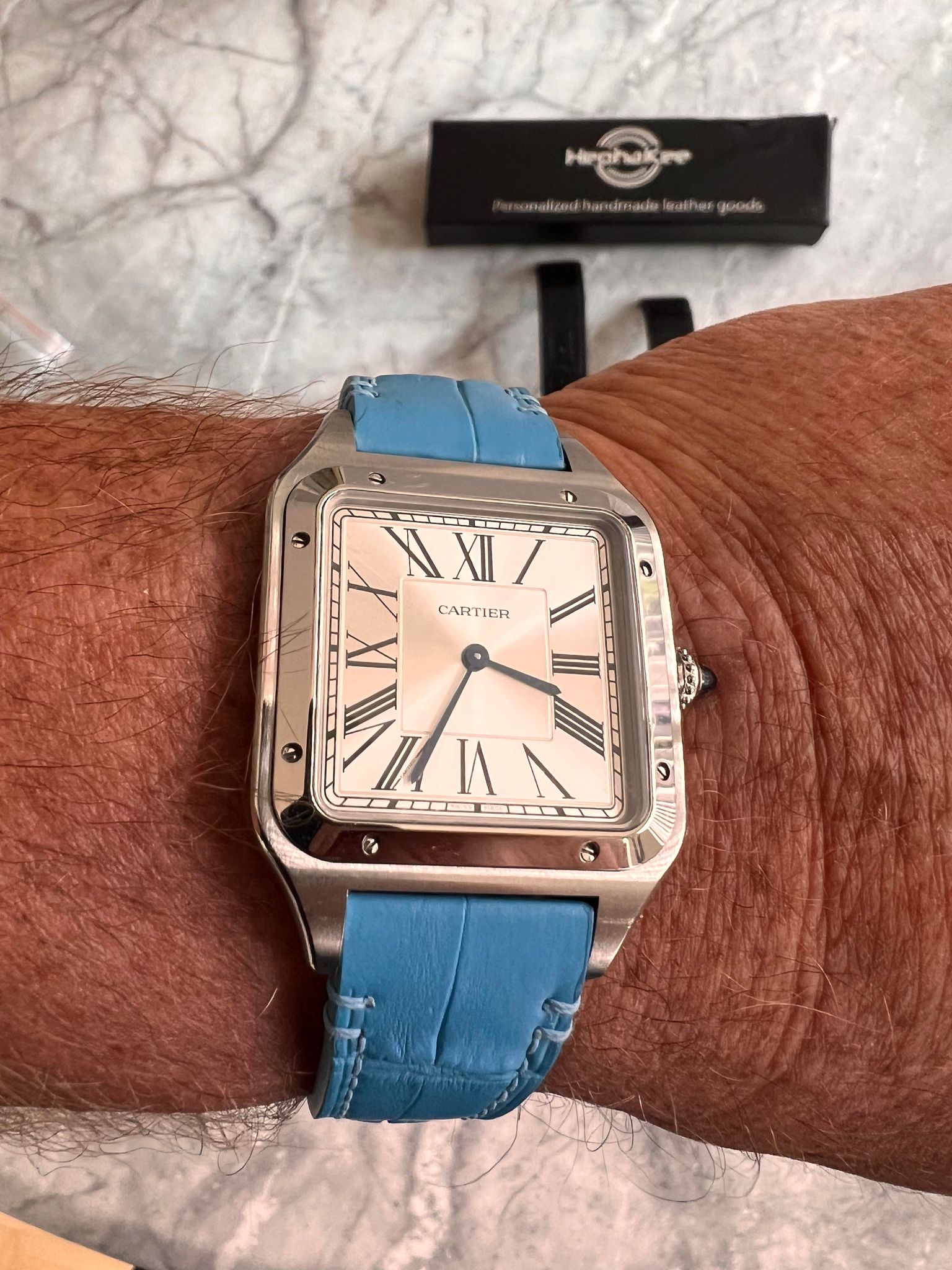 Cartier santos discount blue leather strap