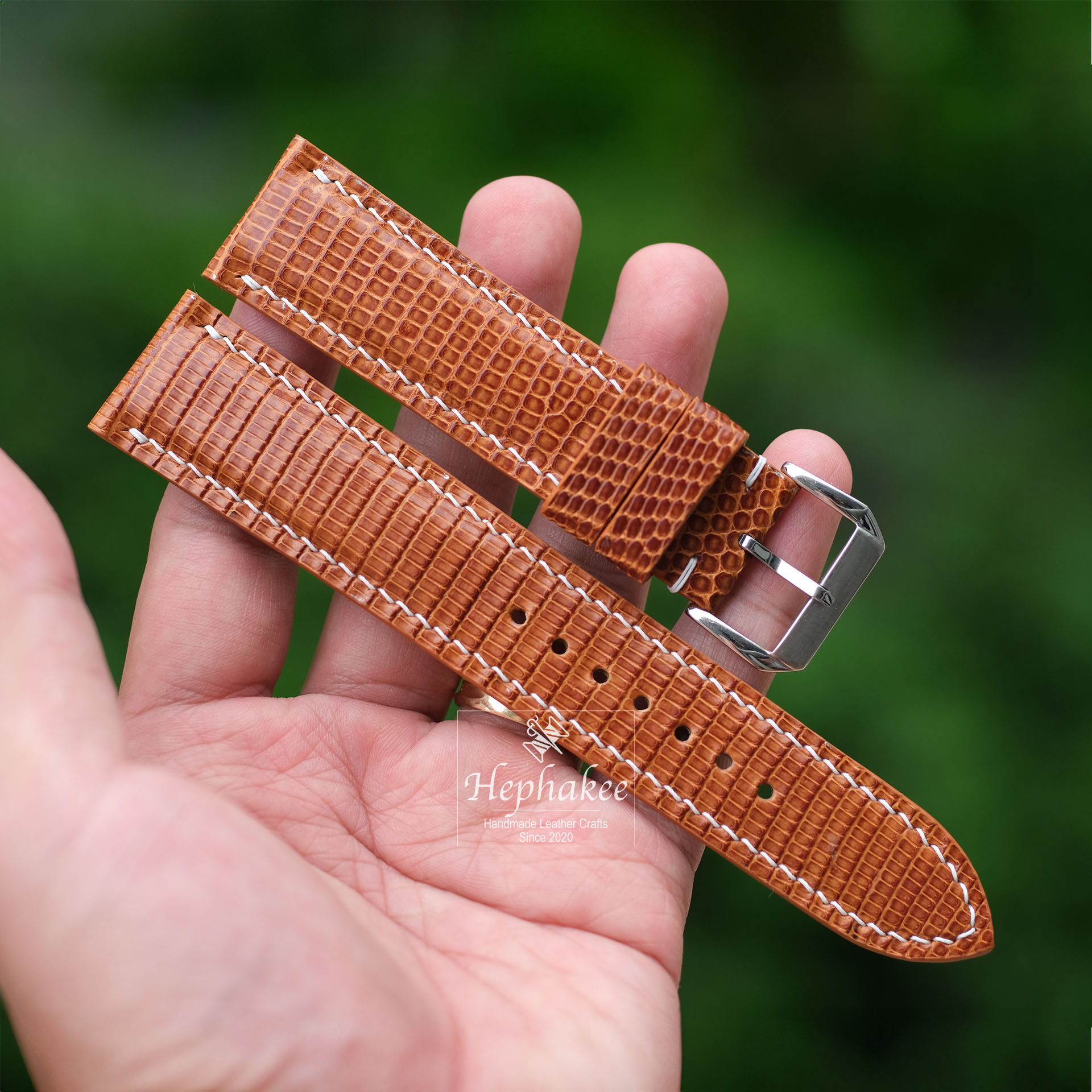 Bespoke Brown Lizard Leather Watch Strap, Watch Band i08 - Hephakee