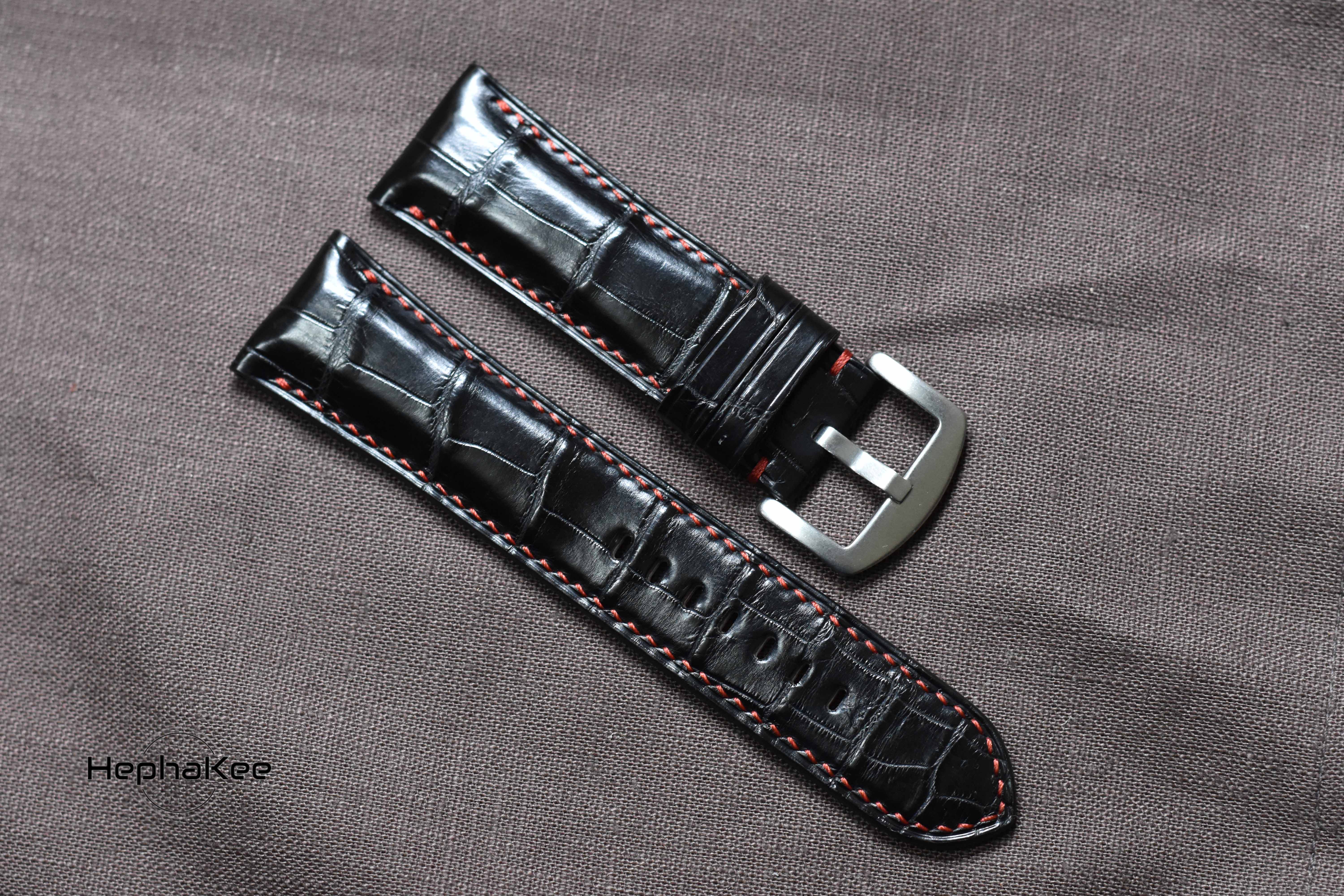 Bespoke Black Crocodile Leather Watch Strap Handmade C14 Hephakee
