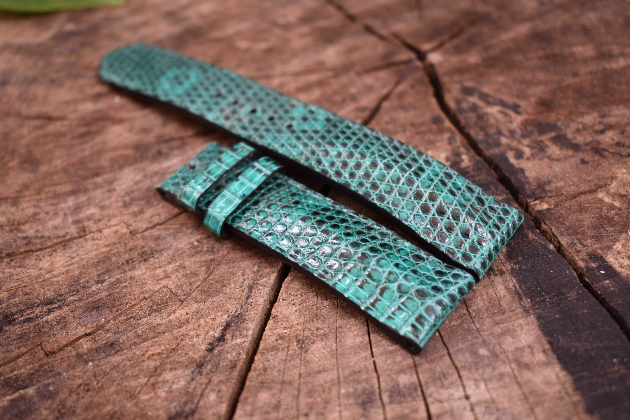 Bespoke Green Lizard Leather Watch Strap Handmade i01 - Hephakee