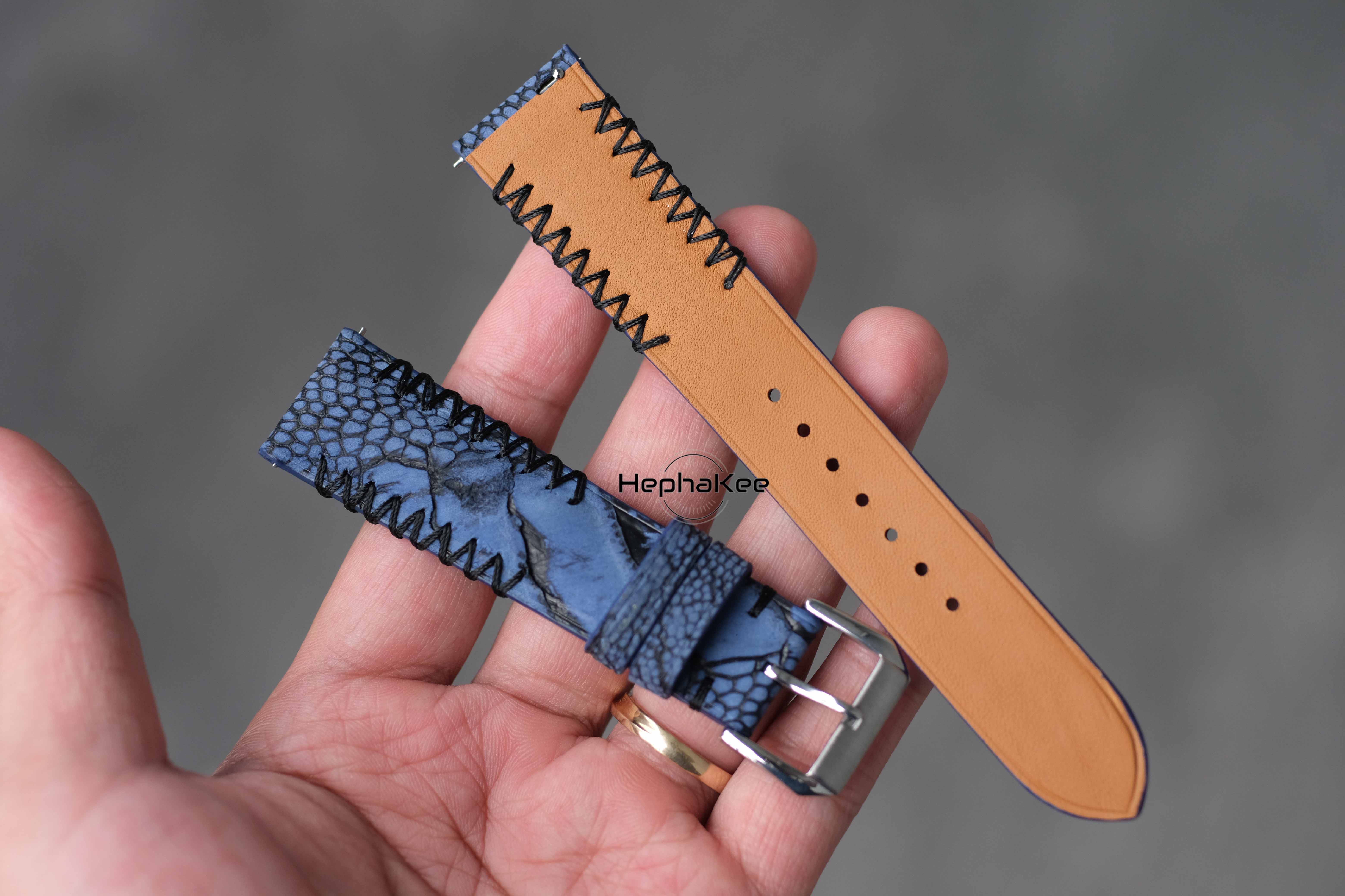 Andretti Light Blue Handcrafted Ostrich Leg Leather Watch Strap
