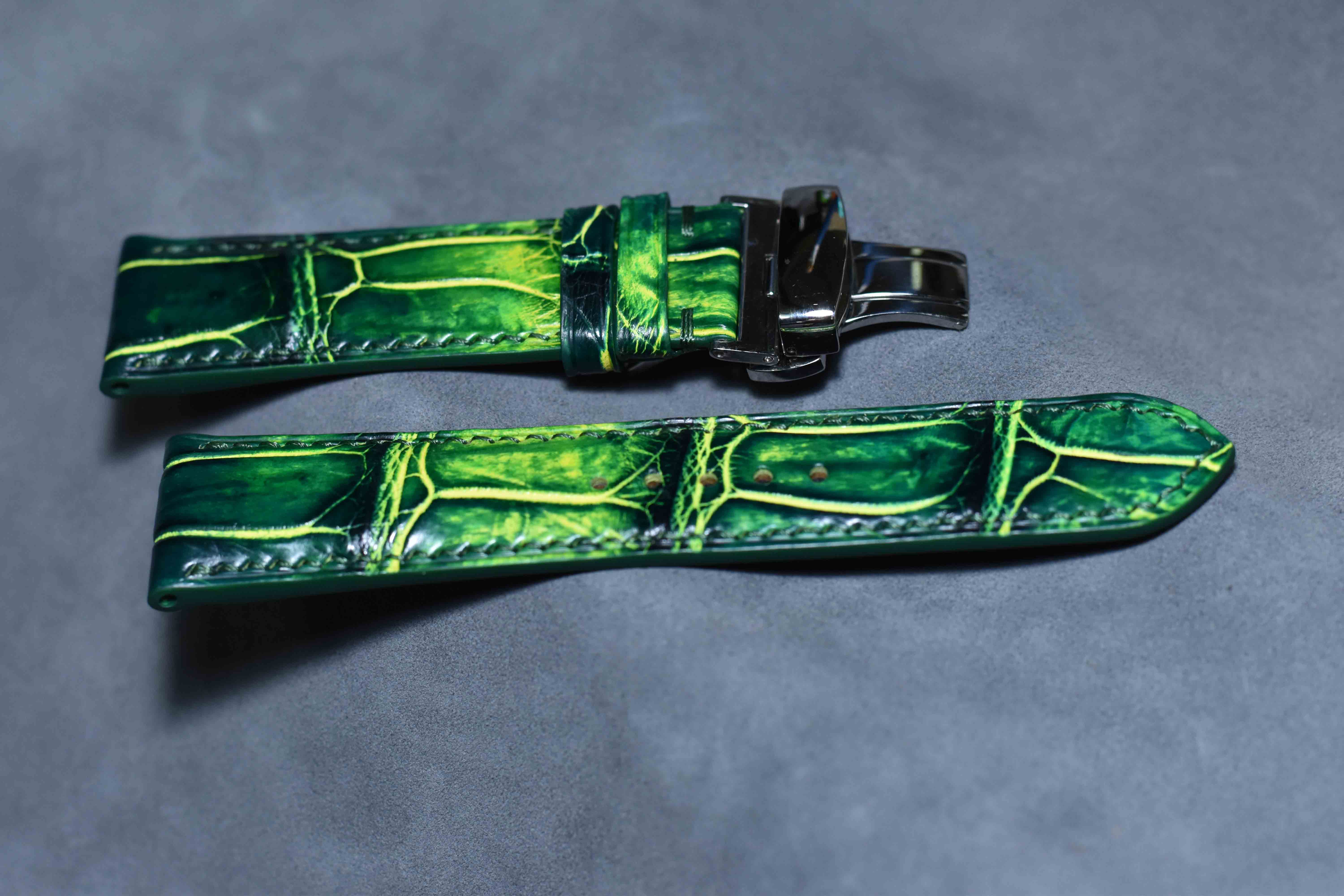 Bespoke Patina Green Crocodile Leather Watch Strap C10 Hephakee