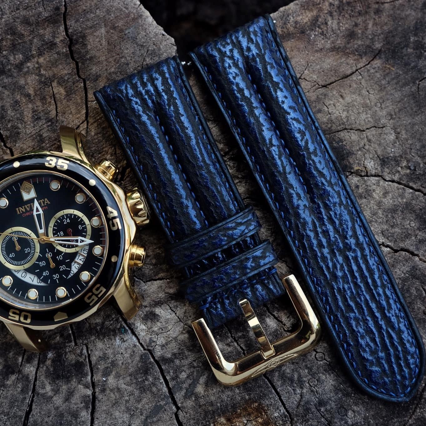 Bespoke Blue Shark Leather Watch Strap Handmade S08 - Hephakee Hephakee