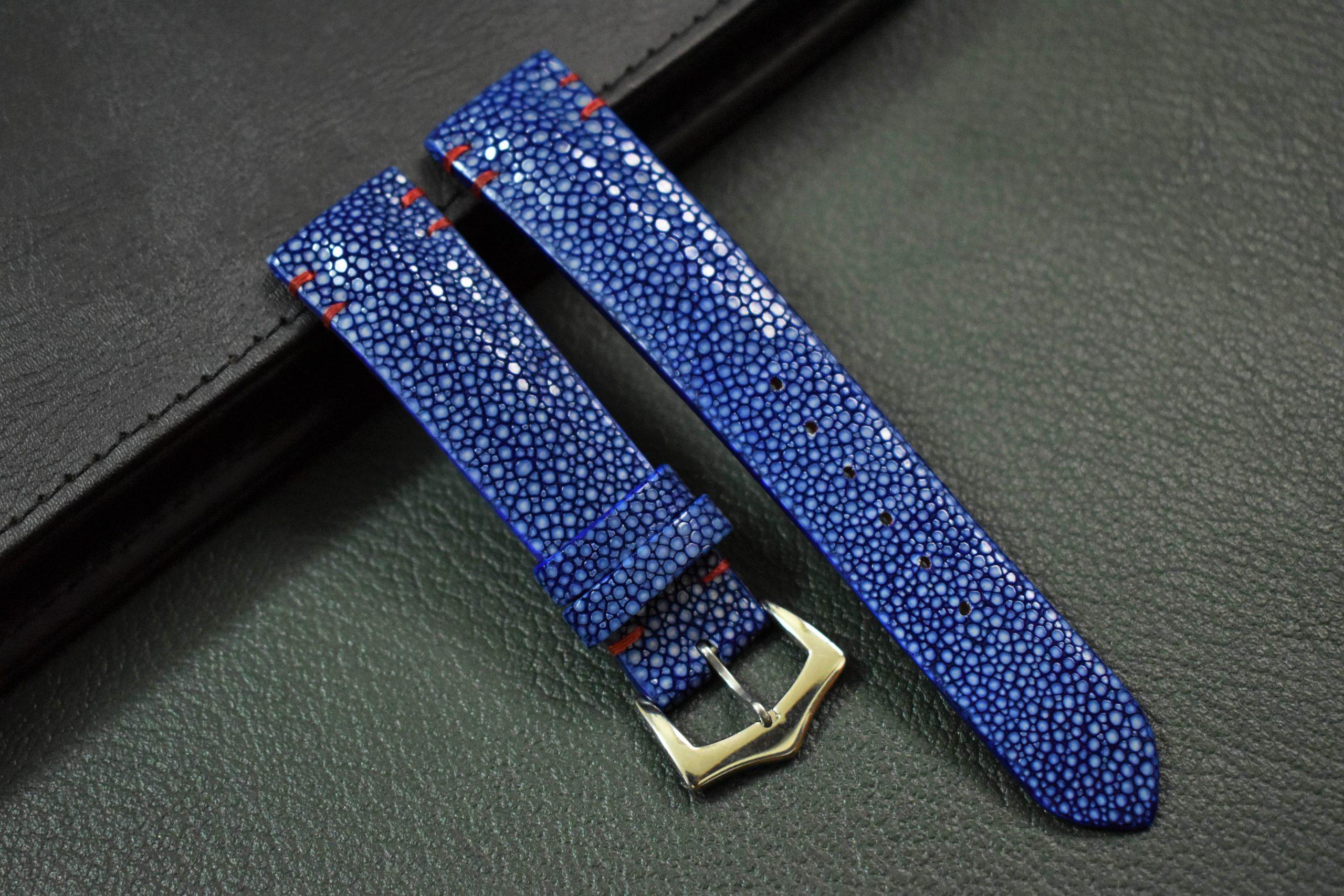 Bespoke Blue Stingray No Pearl Leather Watch Strap ST07 Hephakee