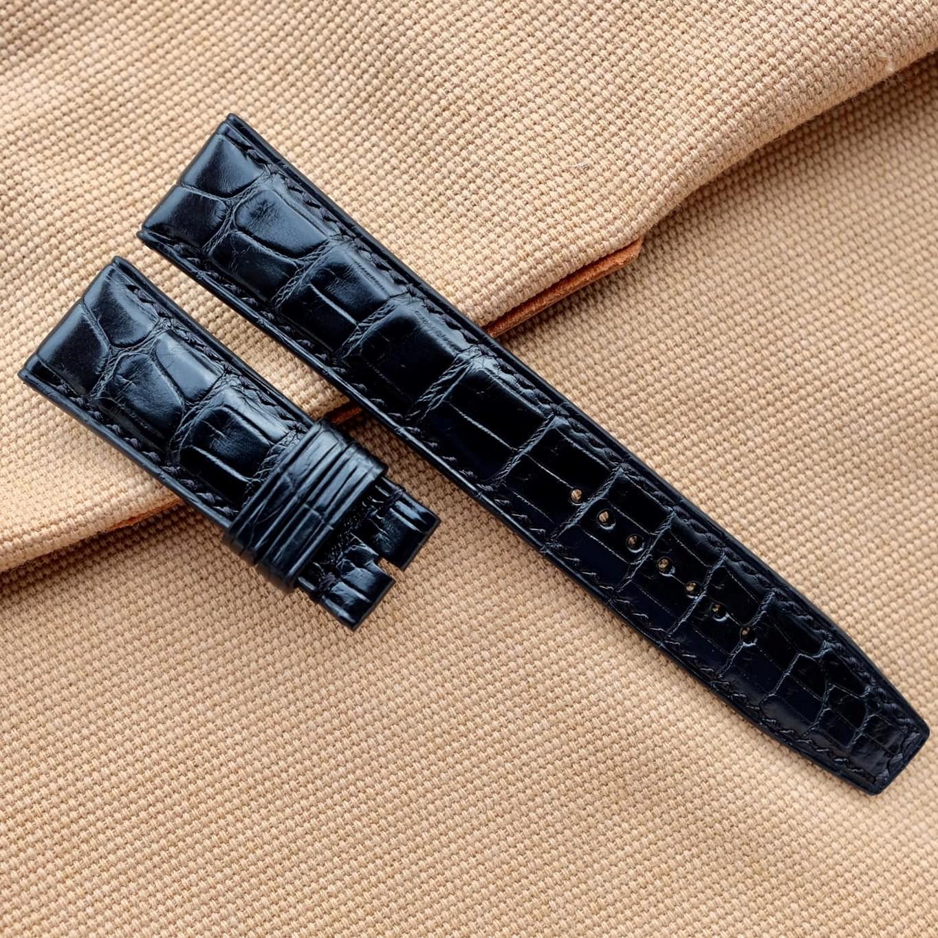 Bespoke Black Crocodile Leather Watch Strap Handmade C26 - Hephakee
