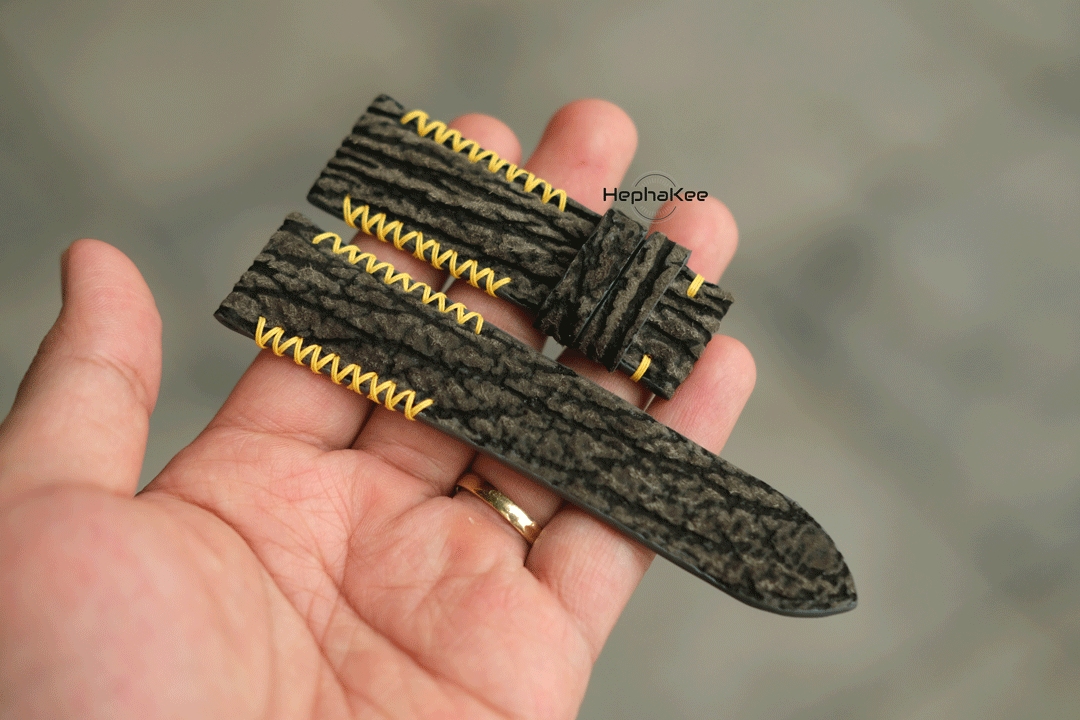 Bespoke Grey Shark Leather Watch Strap Handmade S11 - Hephakee Hephakee
