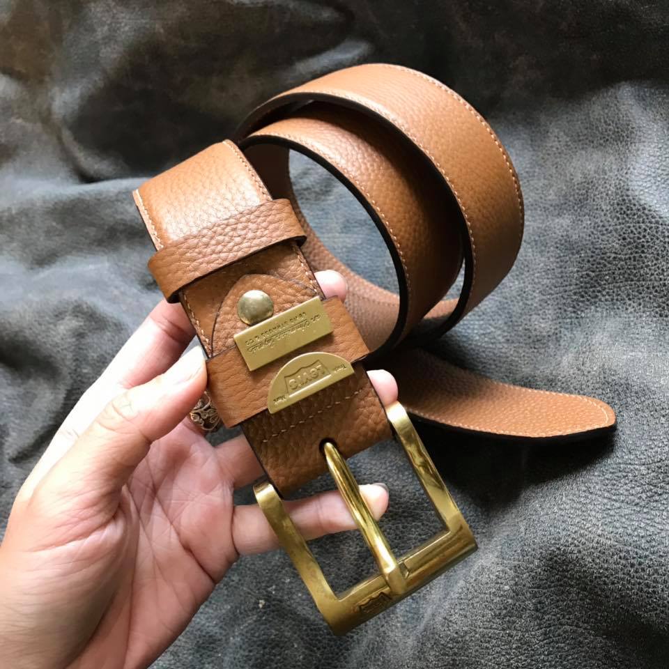 Bespoke Light Brown Togo Leather Belt Handmade B03 - Hephakee