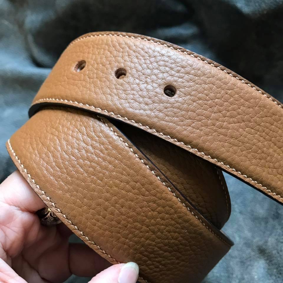 Bespoke Light Brown Togo Leather Belt Handmade B03 - Hephakee