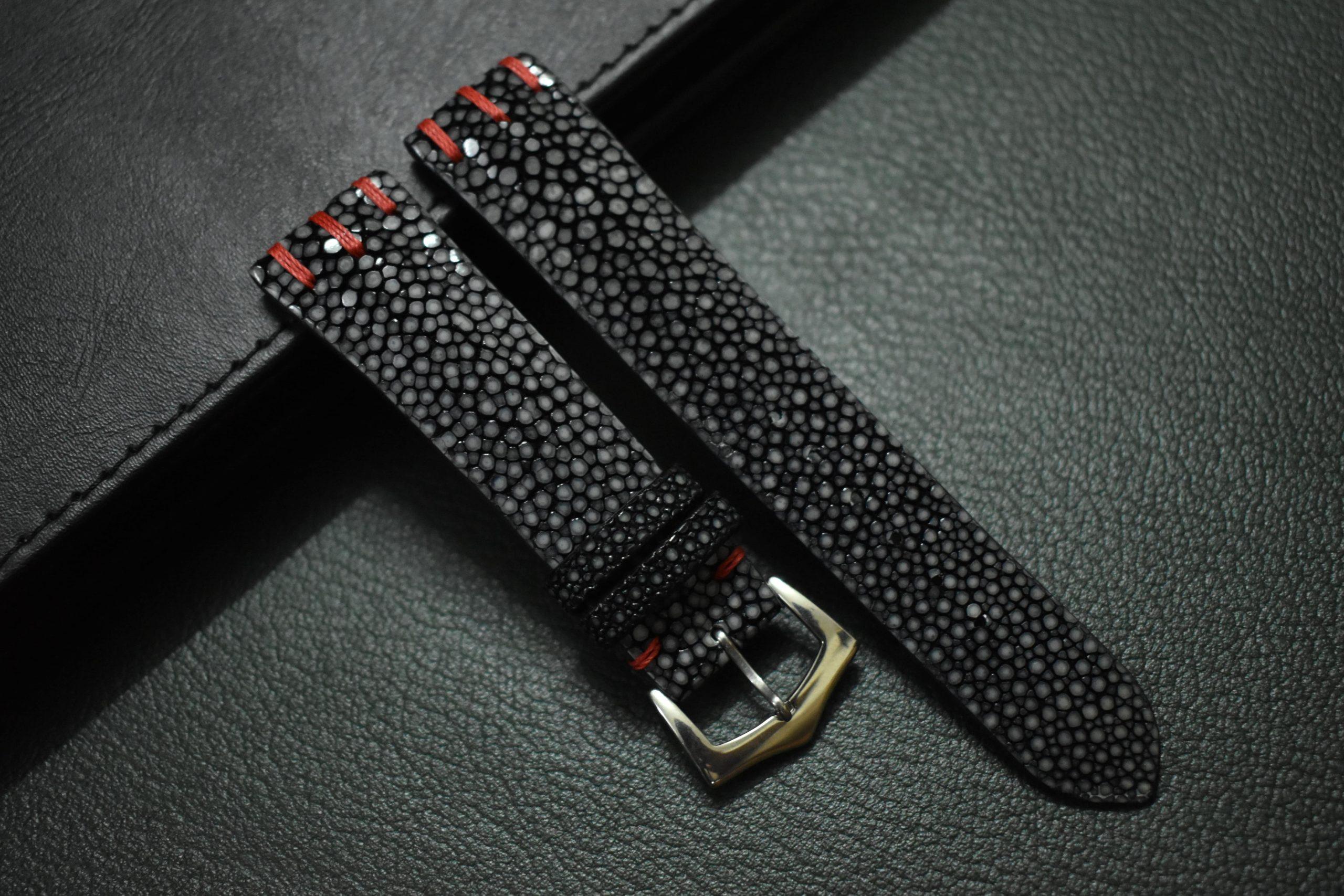 Bespoke Black Stingray No Pearl Leather Watch Strap ST26 - Hephakee