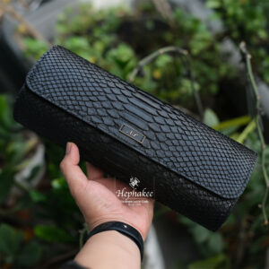 Bespoke Black Python Leather Watch Roll WB65